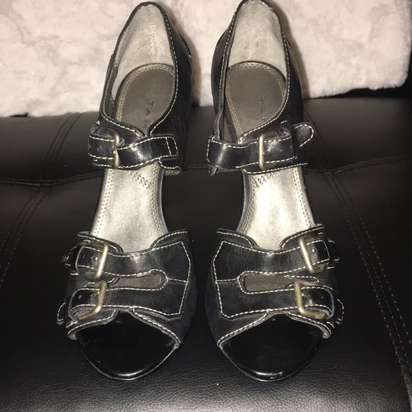 Sz 8 Tahari buckle white stick detail heels - Picture 2 of 5